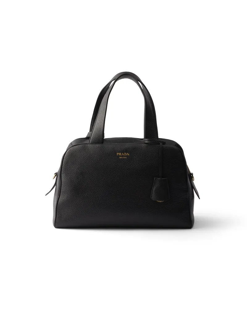 Prada Große Henkeltasche Aus Leder, Damen, Schwarz Schwarz