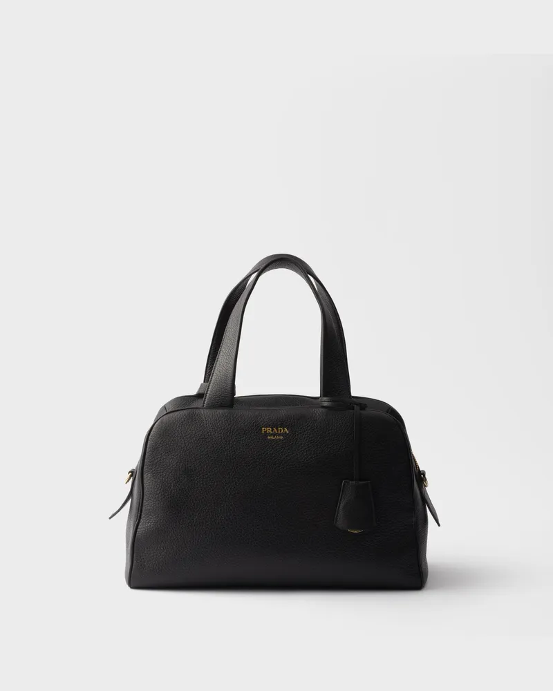 Prada Große Henkeltasche aus Leder Schwarz