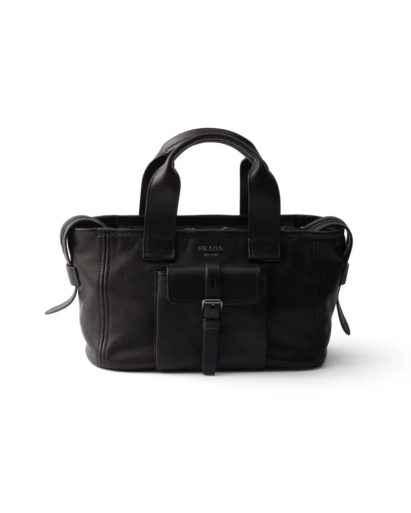 Prada Route Tote Bag Aus Leder, Damen, Schwarz Schwarz