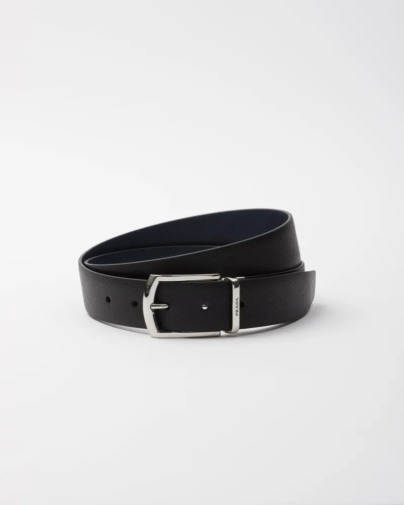 Prada Wendegürtel Aus Saffiano-leder, Herren, Schwarz/ostseeblau, Größe Schwarz