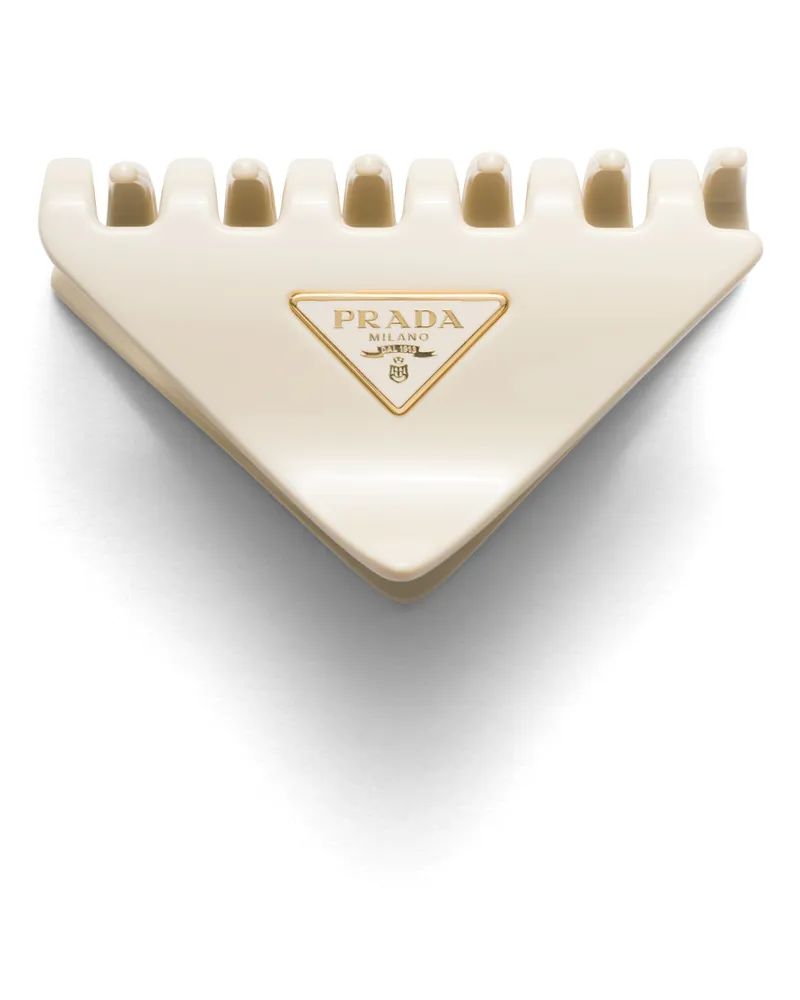 Prada Haarspange Mit Triangolo-logo, Damen, Elfenbein Elfenbein