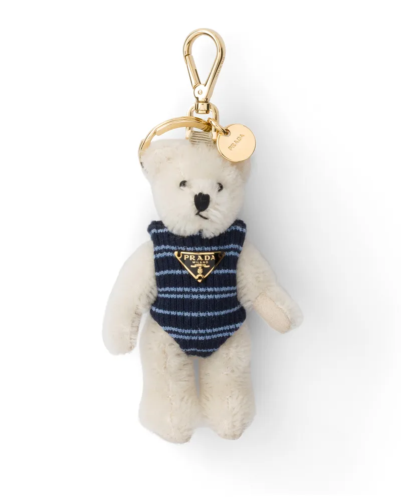Prada Teddybär-schlüsselring-taschenanhänger Mit Metallring, Damen, Weiss/hellblau Weiss