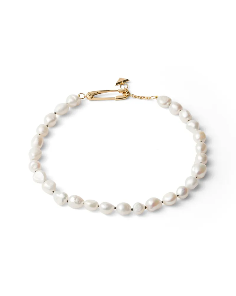 Prada Halskette Aus Metall Und Perlgrau, Damen, Gold/perlgrau Gold