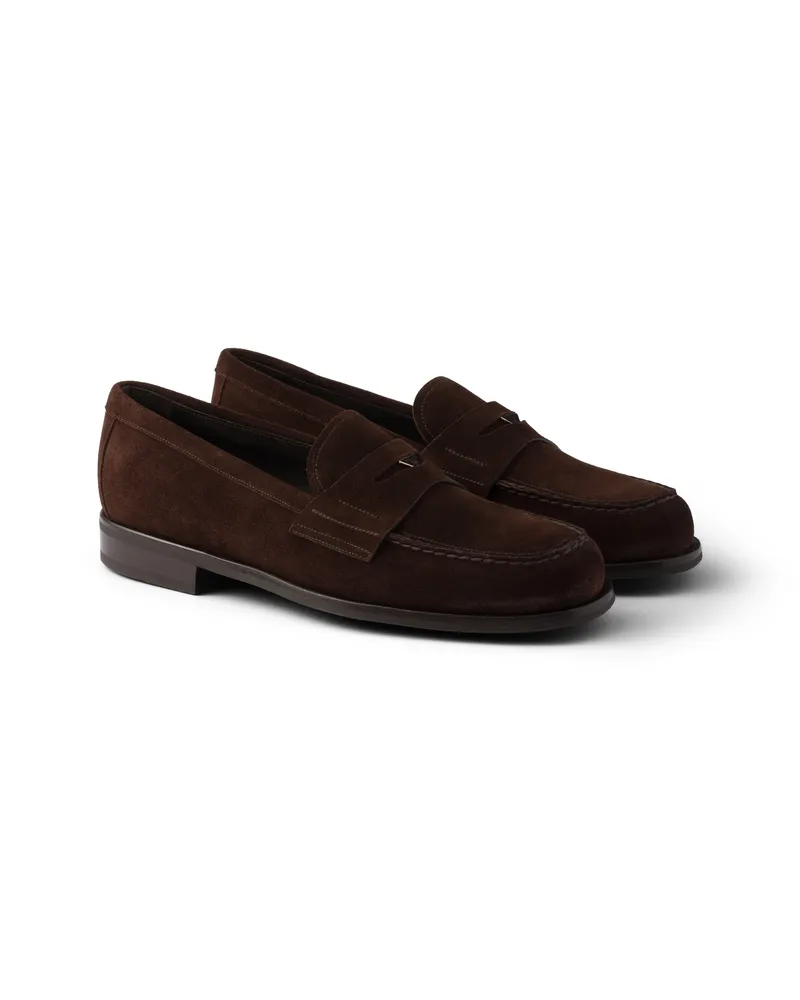 Prada Loafer Aus Wildleder, Herren, Dunkelbraun, Größe 9 Dunkelbraun