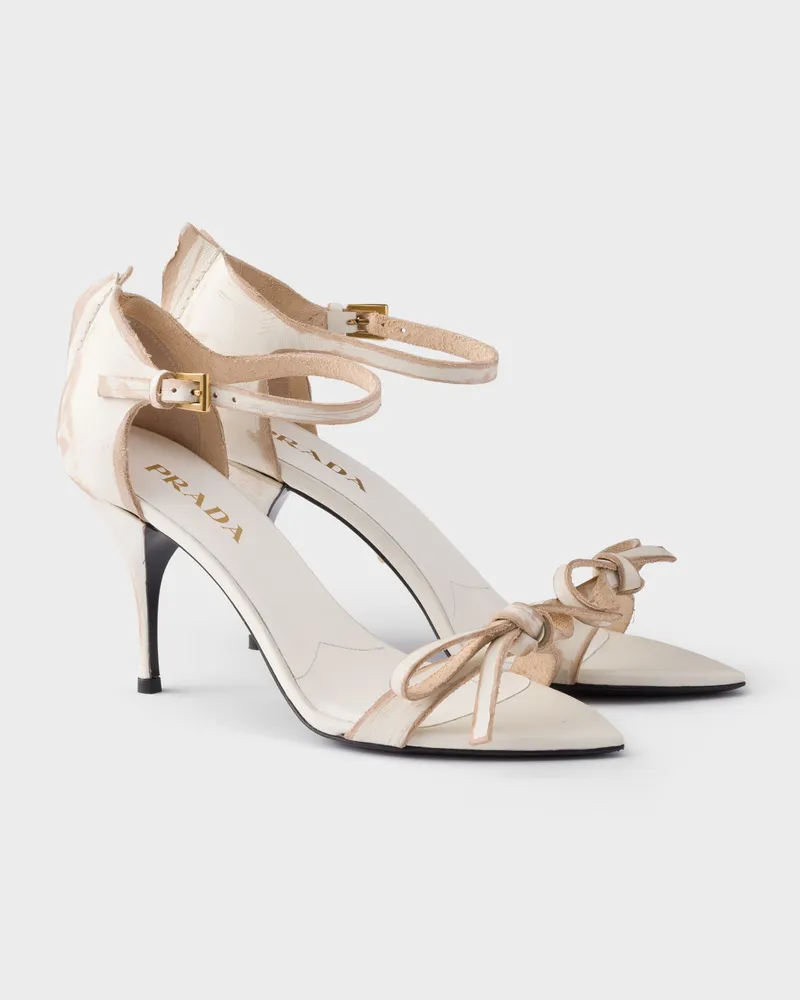 Prada Sandalen mit Schleife aus Leder Kalkweiss