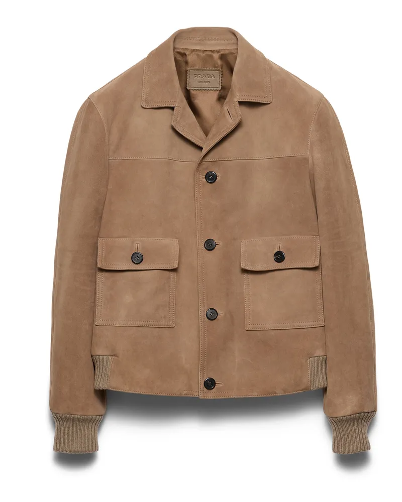 Prada Bomberjacke Aus Wildleder, Herren, Stein, Größe Stein
