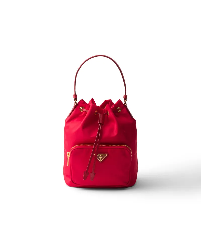 Prada Duet Bucket Bag Aus Re-nylon, Damen, Rot Rot