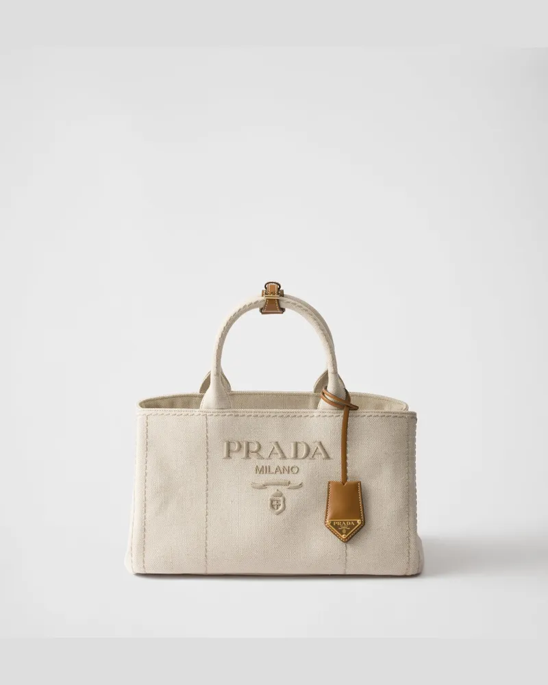 Prada Jardinière Große Handtasche aus Leinenmischgewebe Natur