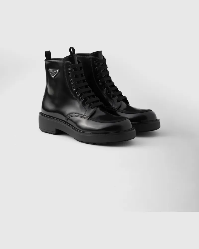 Prada Stiefel aus gebürstetem Leder Schwarz