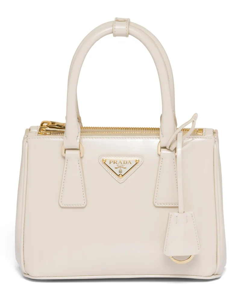 Prada Galleria Mini Bag Aus Lackleder, Damen, Elfenbein Elfenbein