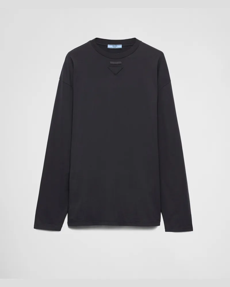 Prada Langärmliges T-Shirt aus Jersey Bleigrau