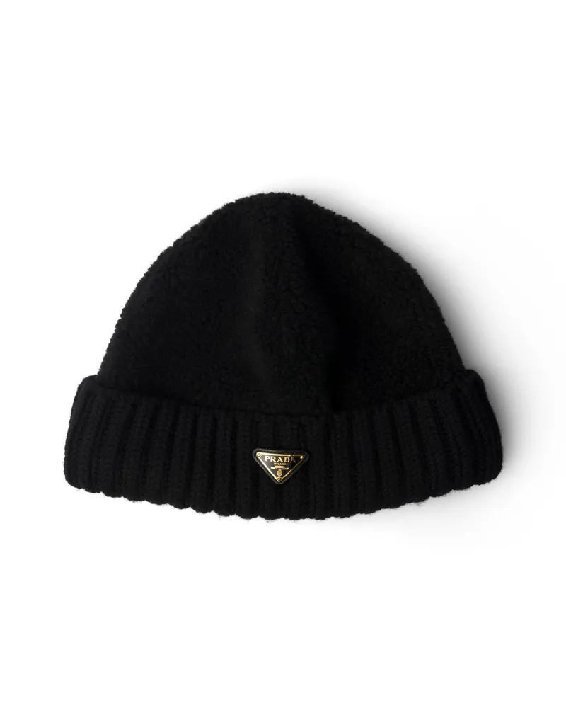 Prada Beanie Aus Fleece Und Wolle, Damen, Schwarz, Größe Schwarz