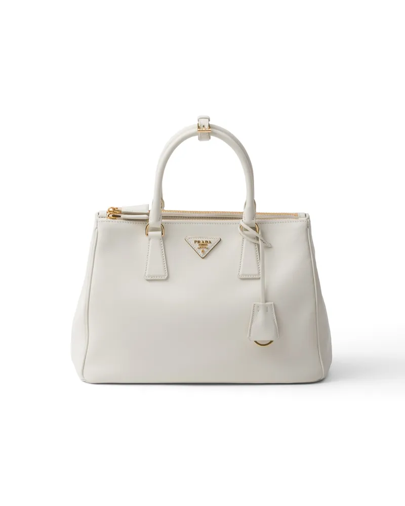Prada Große  Galleria Tasche Aus Leder, Damen, Weiss Weiss