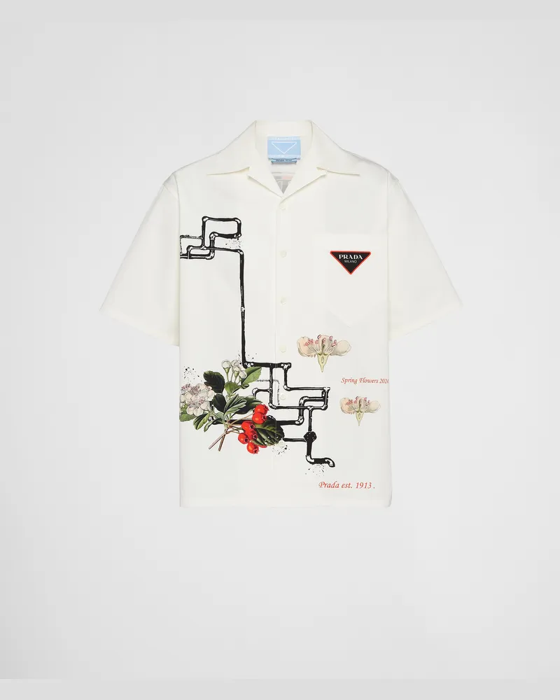 Prada Timecapsule-Hemd aus bedruckter Baumwolle Weiss