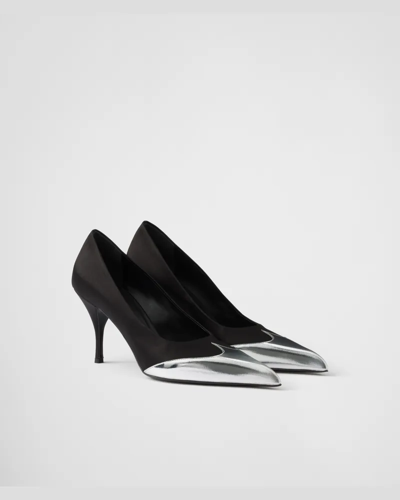Prada Pumps aus Satin und Metallic-Leder Schwarz