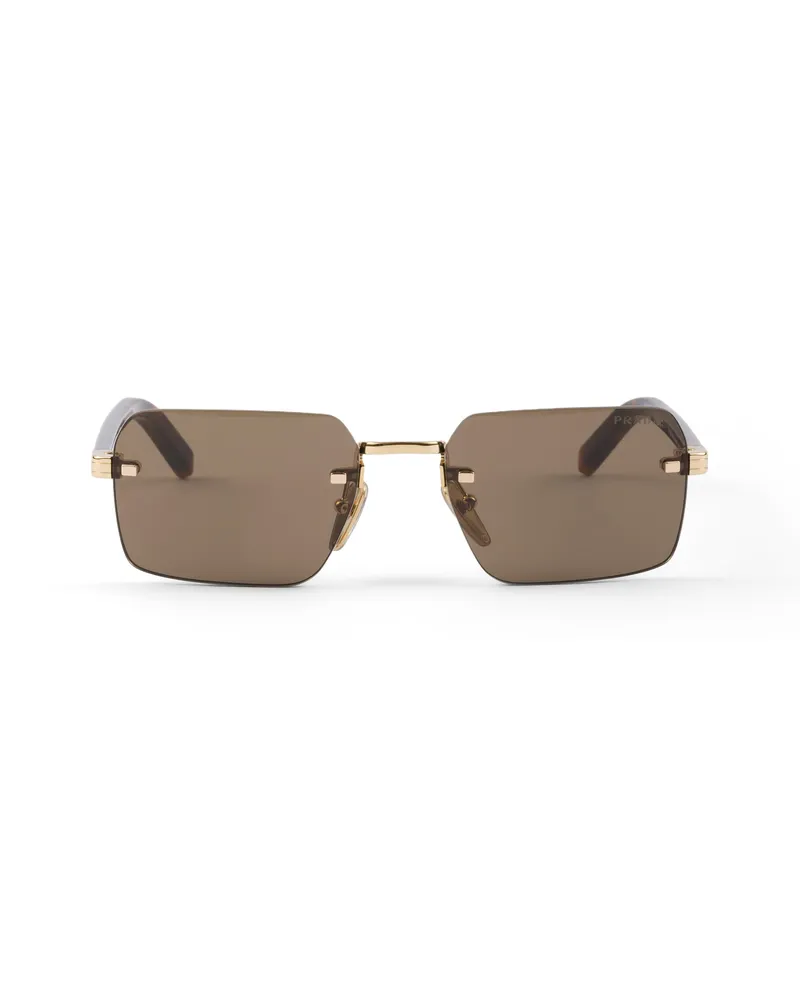 Prada Sonnenbrille Mit Der Ikonischen Plakette Aus Metall, Herren, Linsenfarbe Erde Linsenfarbe