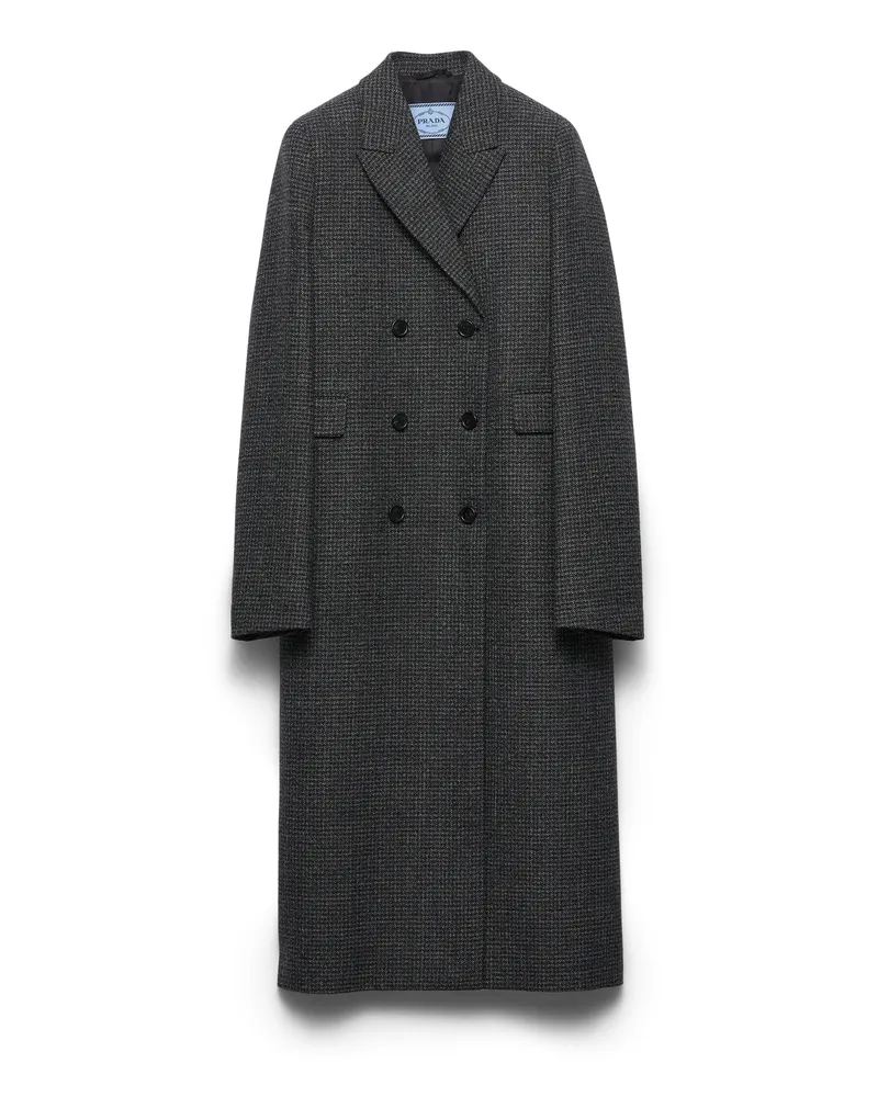 Prada Doppelreihiger Mantel Aus Mouliné-wolle Mit Vichy-karo, Damen, Schwarz/weiss, Größe Schwarz
