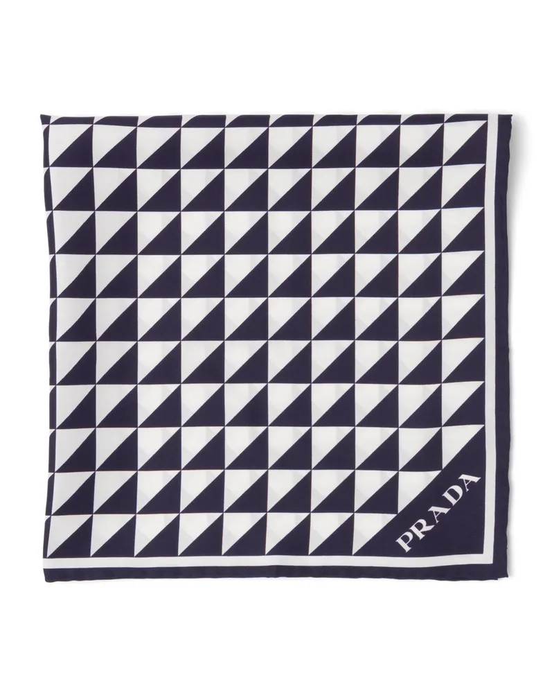 Prada Schal Aus Seidentwill Mit Print 55, Damen, Marineblau/weiss Marineblau