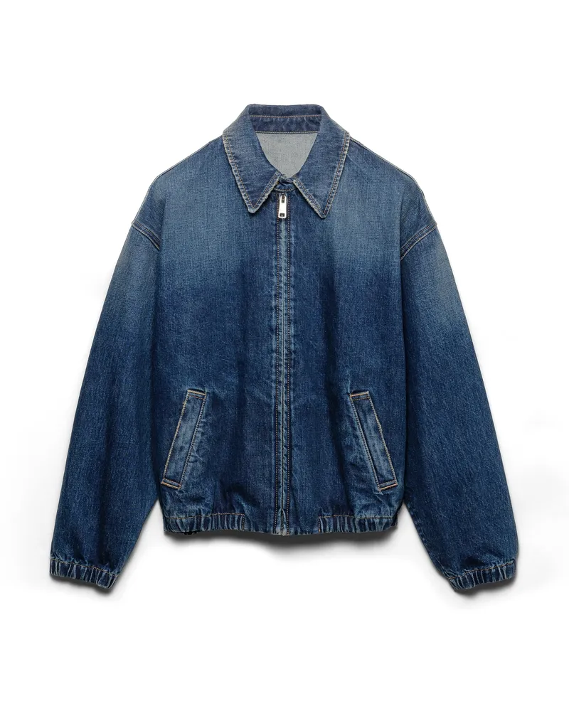 Prada Blousonjacke Aus Gewaschenem Denim, Damen, Blau, Größe Blau