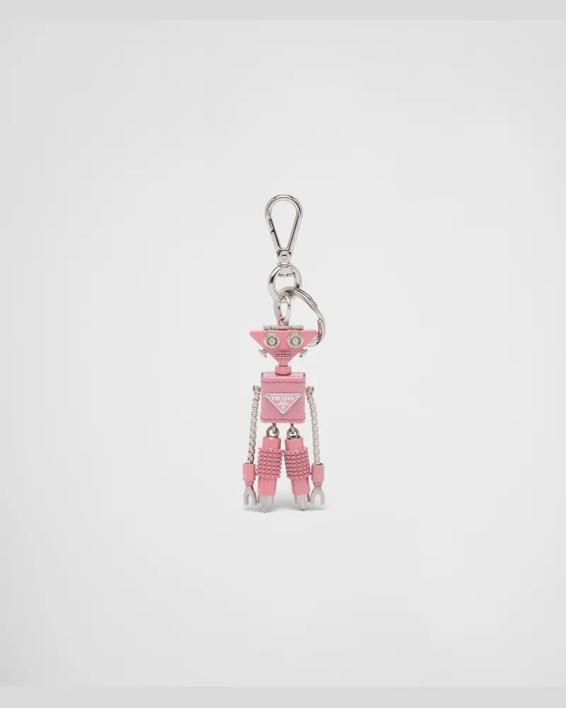 Prada Roboter-Taschenanhänger aus Saffiano-Leder Blütenrosa