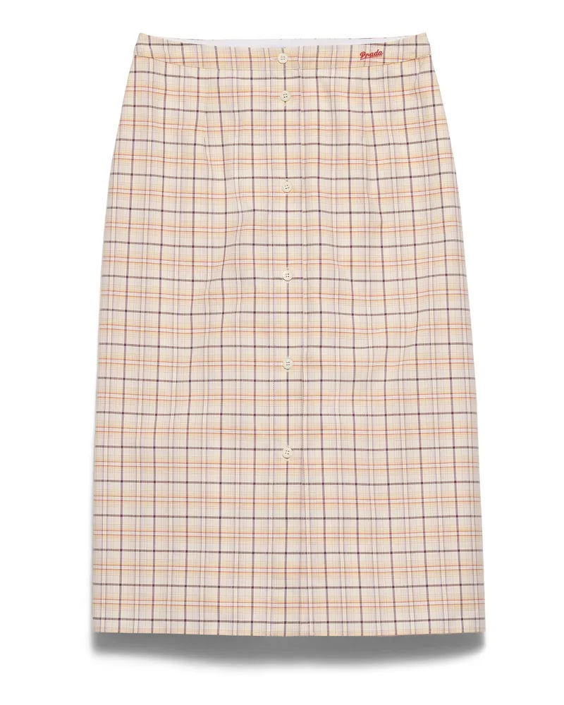 Prada Bleistiftrock Aus Baumwoll-popeline Mit Karomuster, Damen, Natur/flieder, Größe Natur