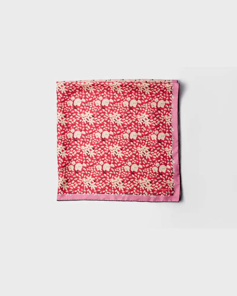 Prada Schal aus Seiden-Twill mit Print, 90 x 90 Kamelie