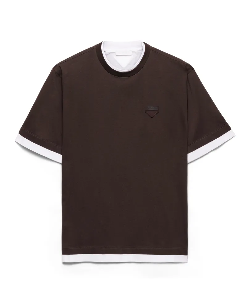Prada T-shirt Aus Baumwolle, Herren, Ebenholz/weiß, Größe Ebenholz