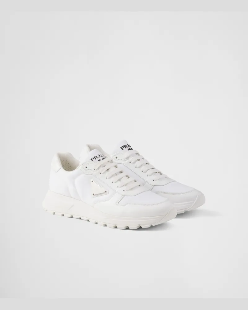 Prada Prax 01 Sneaker aus Re-Nylon und gebürstetem Leder Weiss