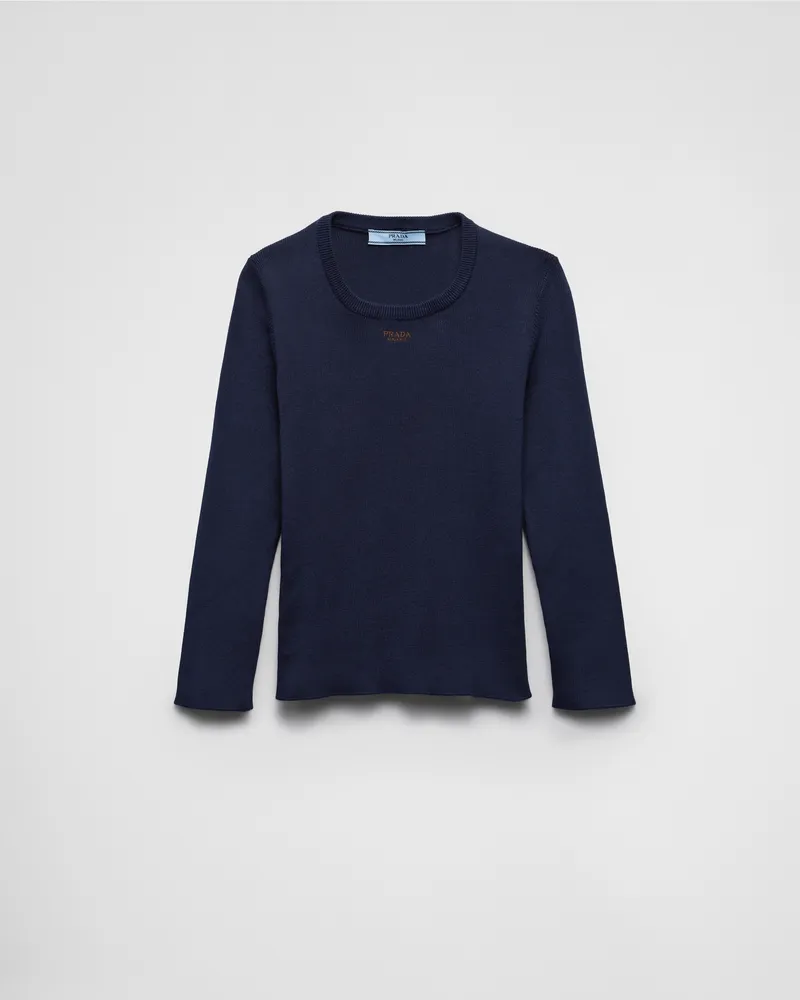Prada Rundhalspullover aus Baumwolle Blau