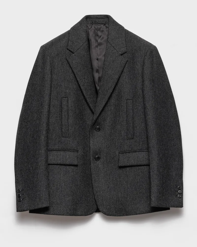 Prada Einreihige Jacke aus Wolle Schiefergrau