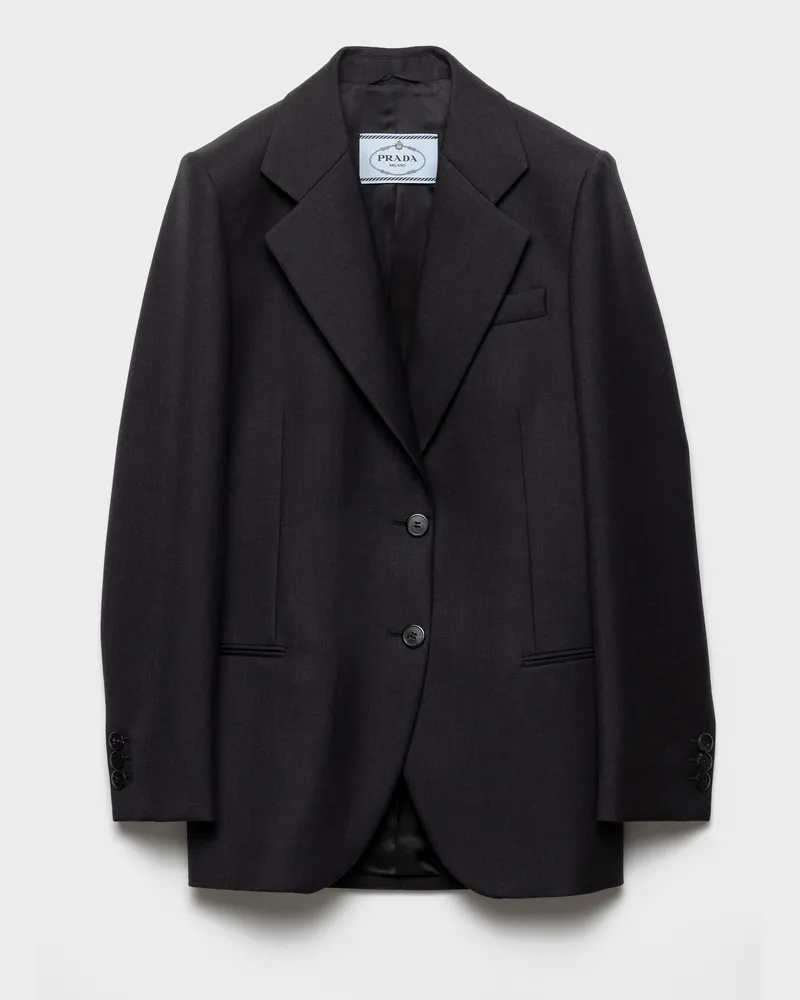 Prada Einreihige Jacke aus Gabardine Anthrazitgrau