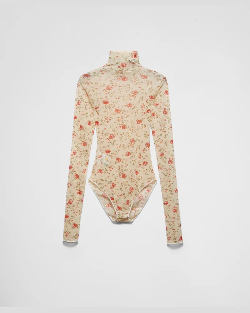 Prada Body aus bedrucktem Stretch-Tüll Rot