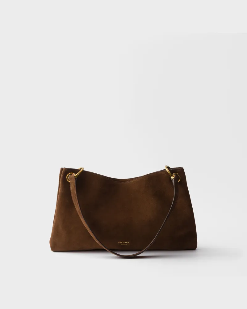 Prada Große  Etude Schultertasche aus Wildleder Kakaobraun