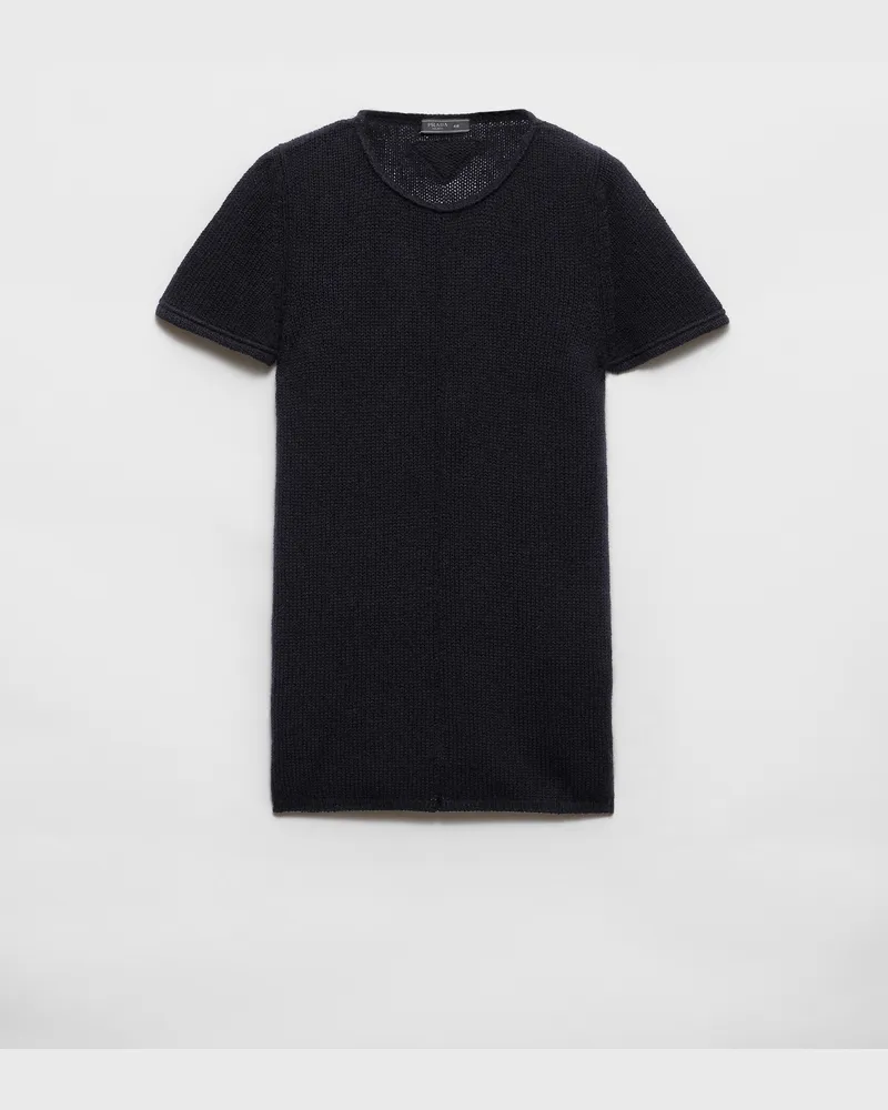 Prada Kurzarm-Pullover aus Kaschmir Blau