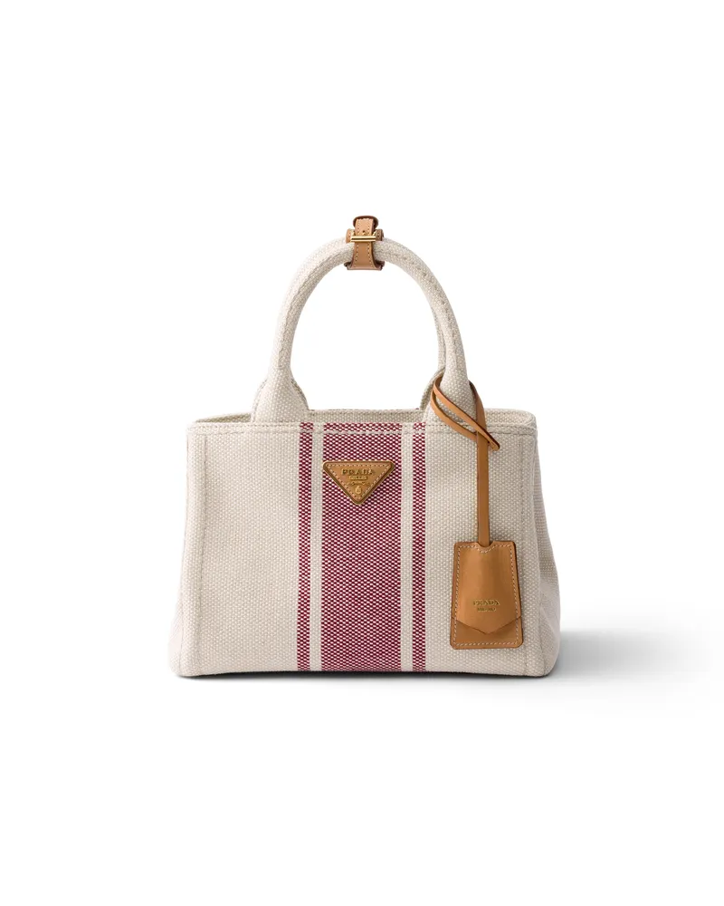 Prada Kleine  Jardinière Tasche Aus Baumwoll-canvas, Damen, Hellbraun/rot Hellbraun