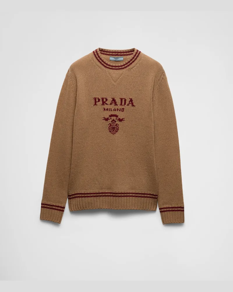 Prada Rundhalspullover aus Wolle und Kaschmir Kamel