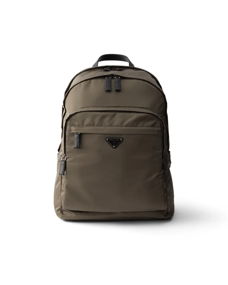 Prada Rucksack Aus Re-nylon Und Saffiano-leder, Herren, Rauchgrau Rauchgrau