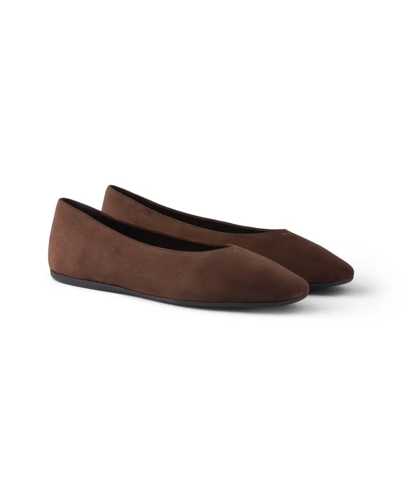 Prada Suede Ballerinas, Damen, Dunkelbraun, Größe Dunkelbraun