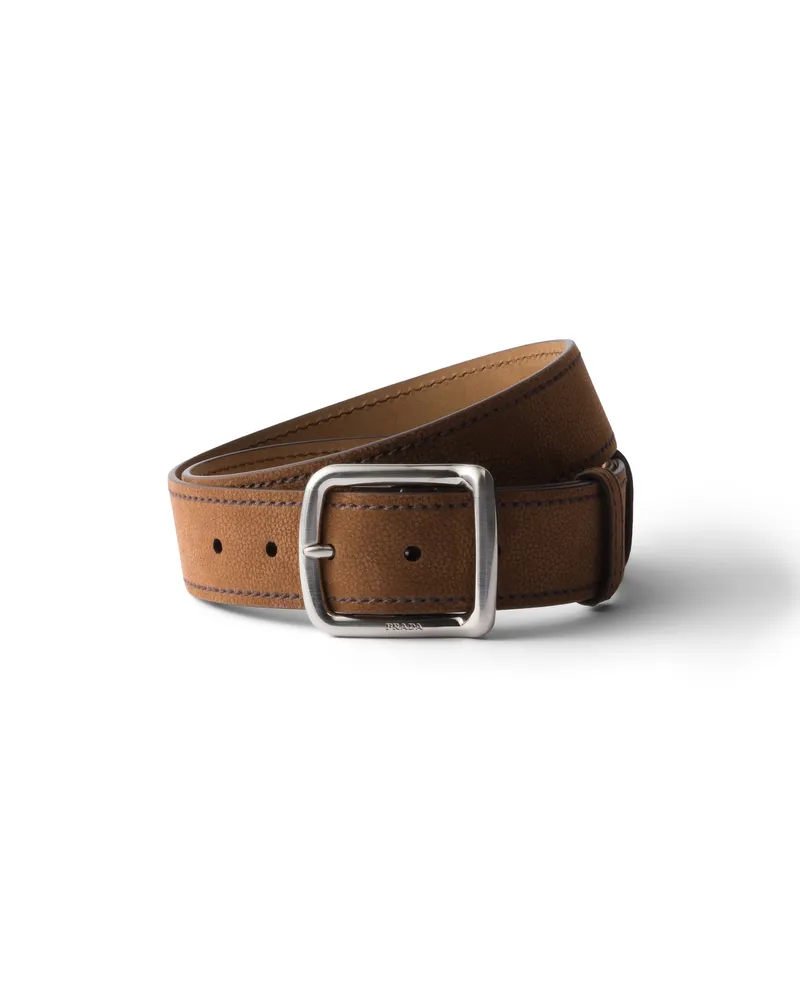 Prada Gürtel Aus Nubukleder, Herren, Kakaobraun, Größe Kakaobraun