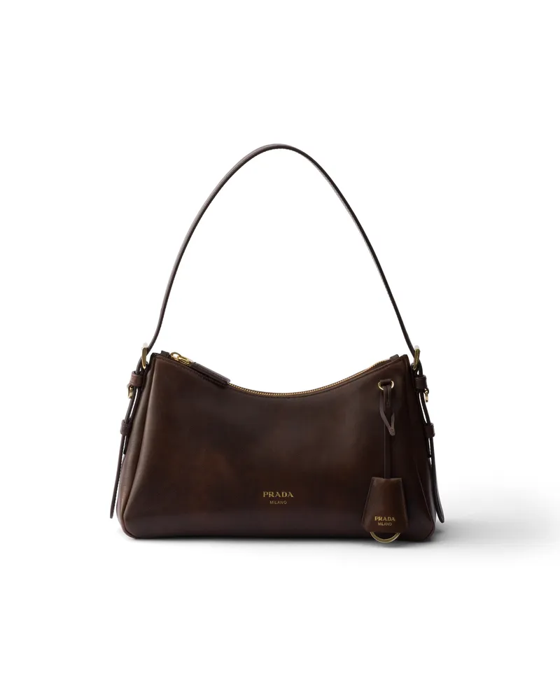 Prada Mittelgroße  Aimée Schultertasche Aus Leder, Damen, Kakaobraun Kakaobraun