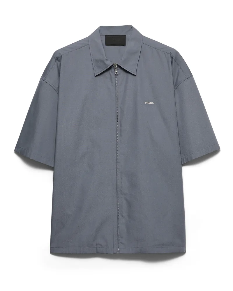 Prada Kurzärmliges Hemd Aus Technischer Baumwolle, Herren, Eisengrau, Größe Eisengrau