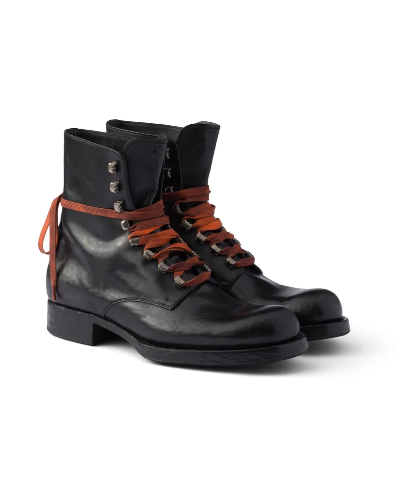 Prada Schnürstiefeletten Aus Leder, Herren, Schwarz, Größe 12 Schwarz
