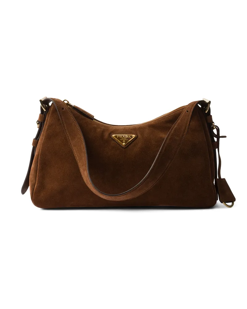 Prada Mittelgroße  Aimée Schultertasche Aus Wildleder, Damen, Kakaobraun Kakaobraun