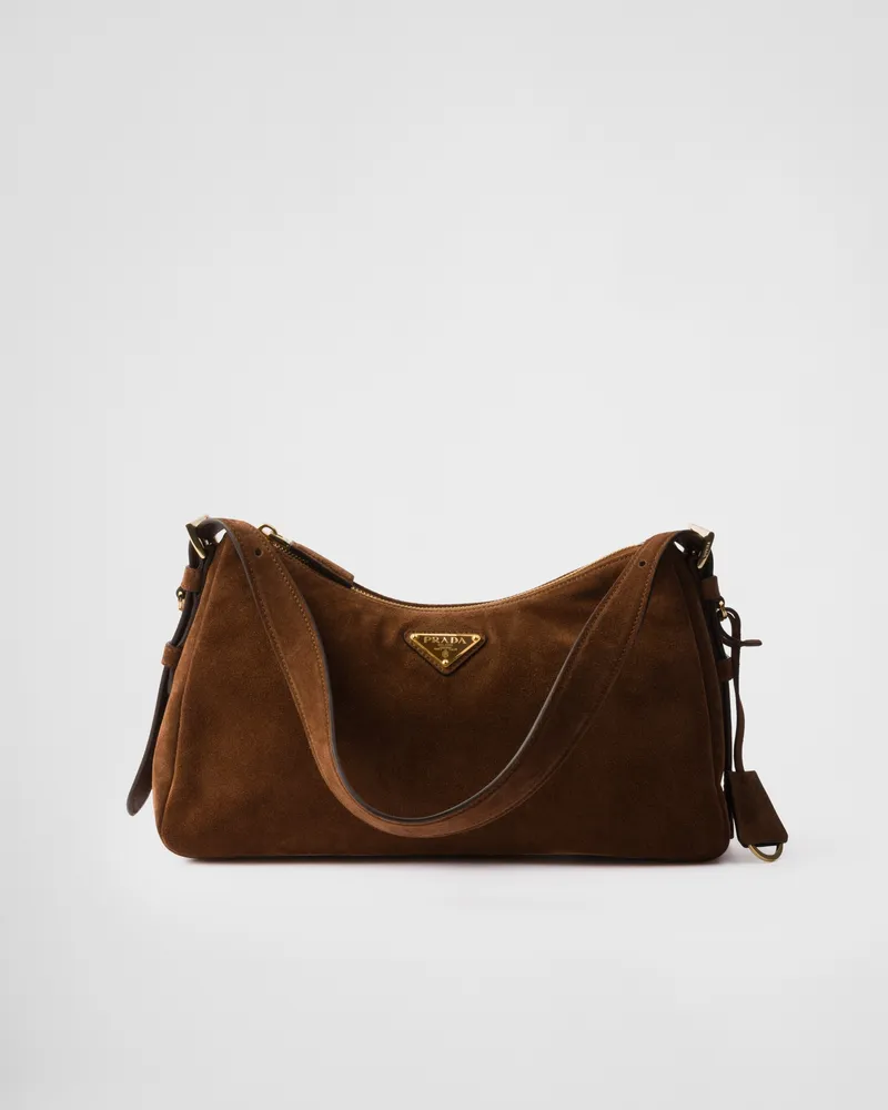 Prada Mittelgroße  Aimée Schultertasche aus Wildleder Kakaobraun
