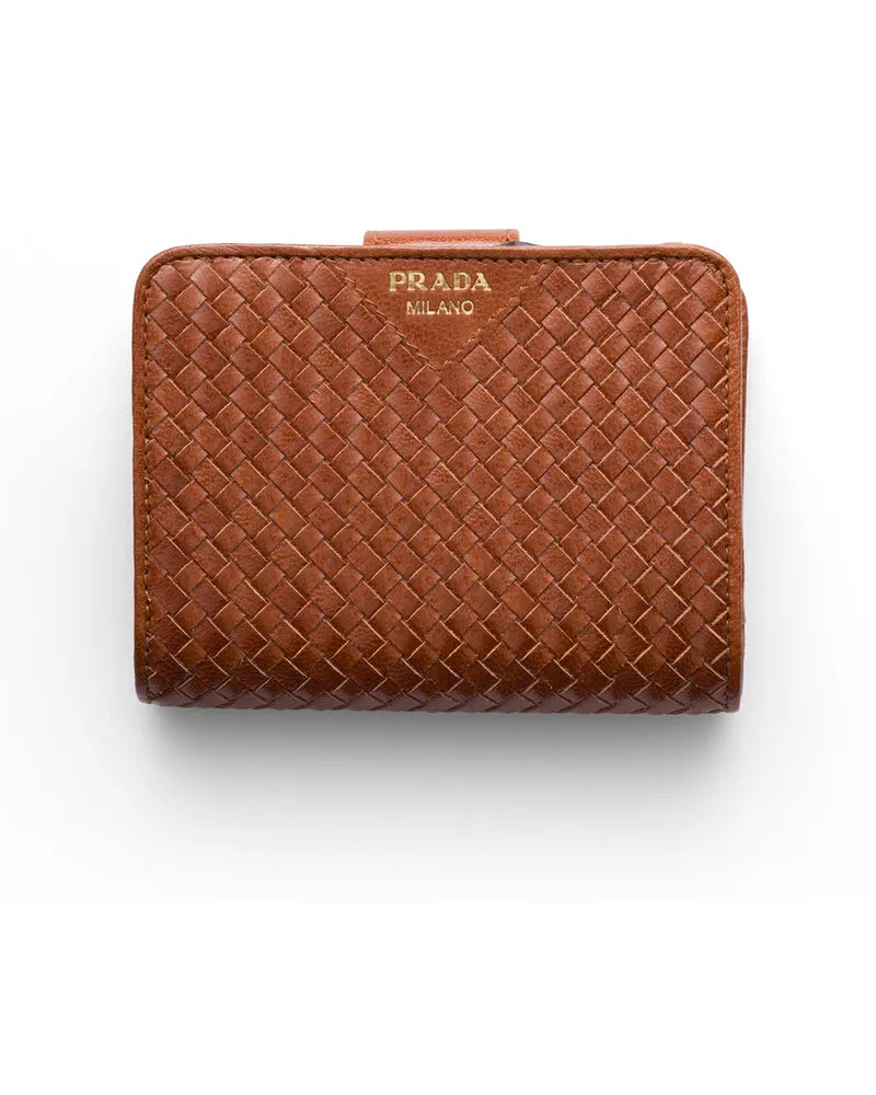 Prada Kleine Geldbörse Aus Madras-leder, Damen, Cognac Cognac