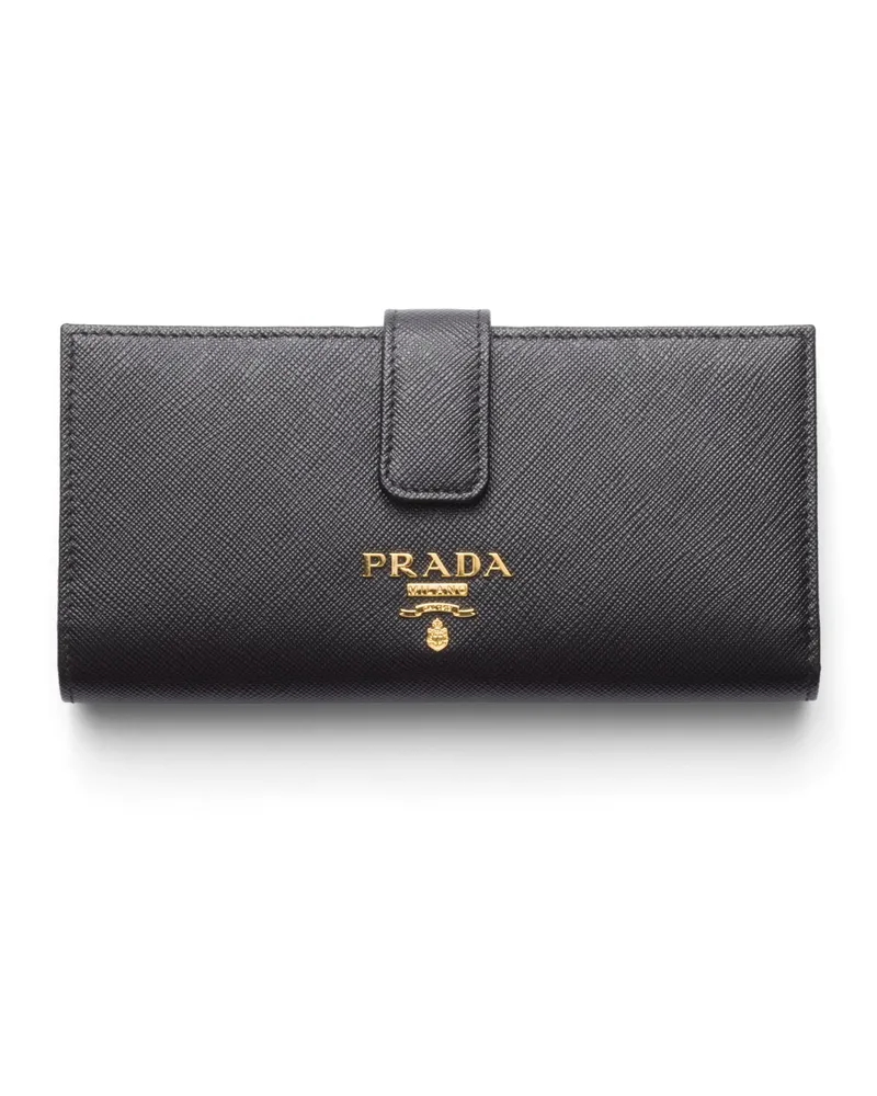 Prada Große Geldbörse Aus Saffiano-leder, Damen, Schwarz/zartrosa Schwarz