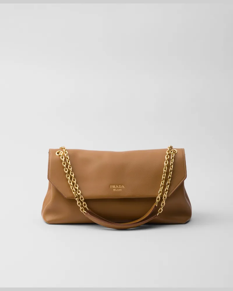 Prada Doux Große Schultertasche aus Leder Karamell