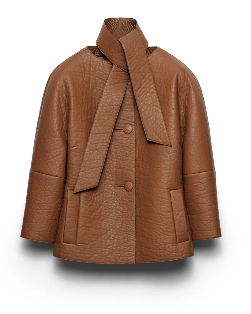 Prada Jacke Aus Nappa-leder Mit Schalkragen, Damen, Cognac, Größe Cognac