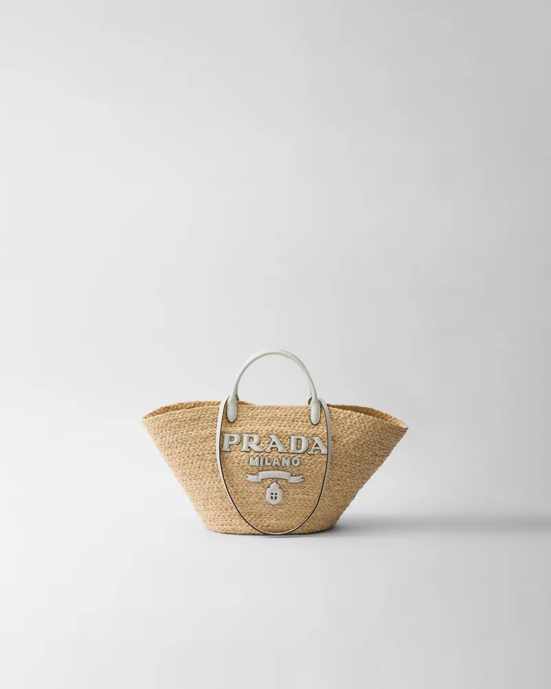 Prada Großer Shopper aus Raphiabast und Leder Hellbraun