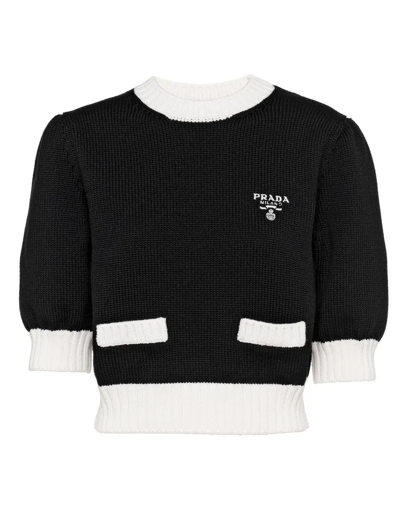 Prada Rundhalspullover Aus Baumwolle, Damen, Schwarz/weiss, Größe Schwarz
